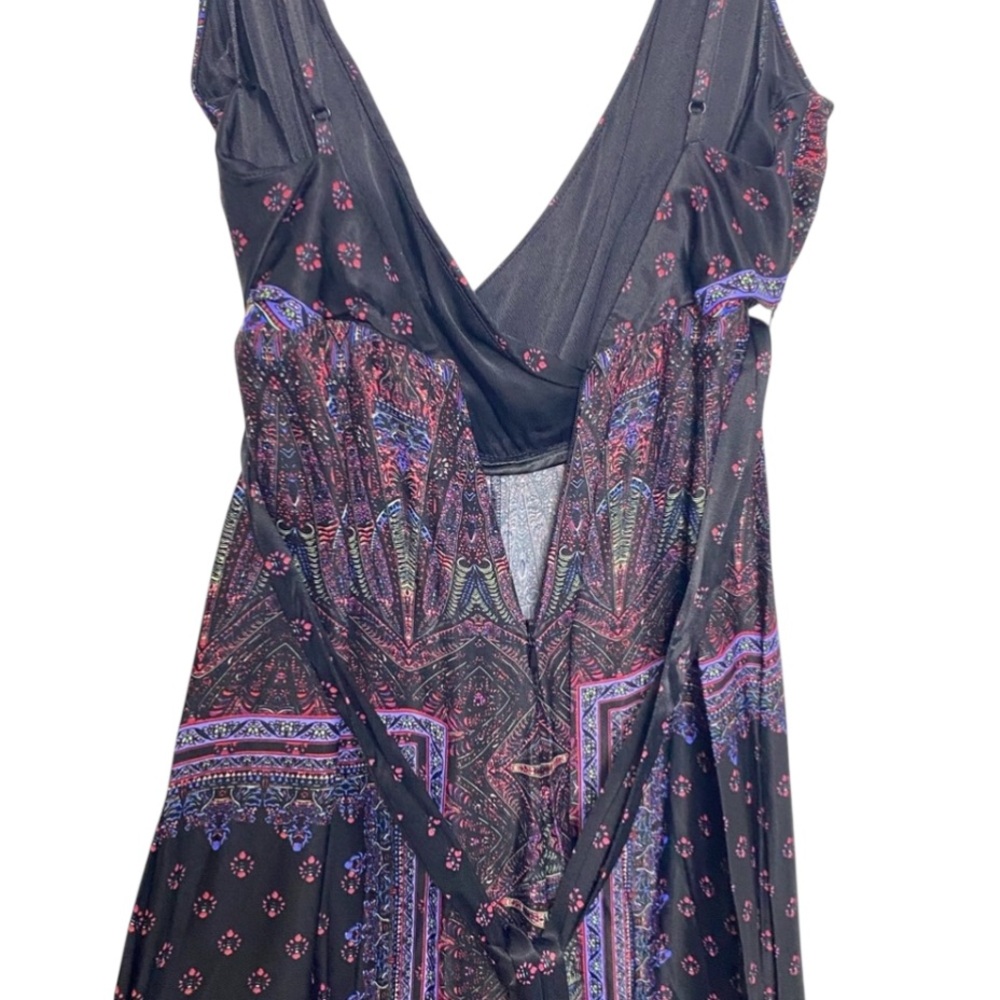 Free People Cabbage Rose Black Multi Print Jumpsuit Boho Style Size 2 - Picture 9 of 13